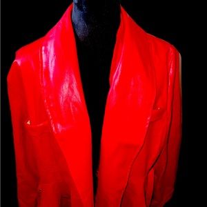 Red Leather Long Coat with Belt. New never worn.